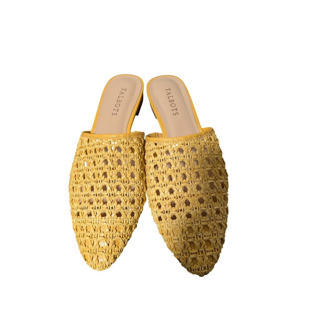 Talbots Mules Women 7 Yellow Woven Pointed Toe Slip On Flat Sandals